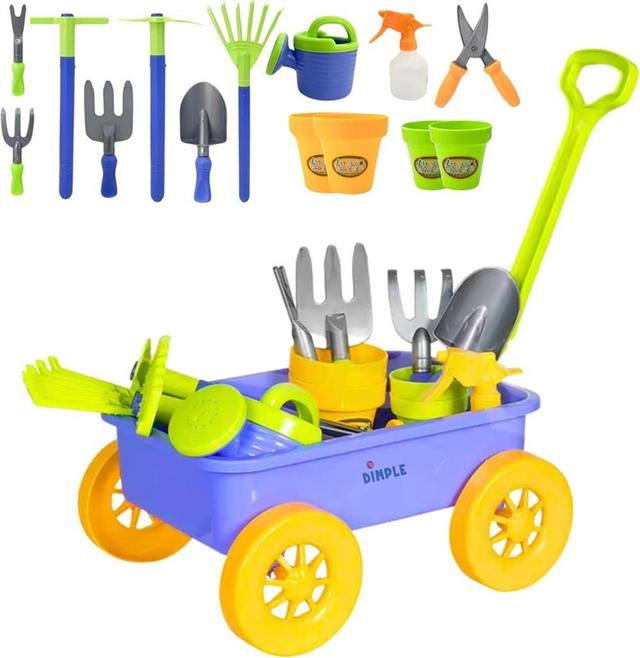 Garden Wagon & Tools Toy Set by Dimple: Premium 15-Piece Gardening Tools & Wagon Toy Set – Sturdy & Durable - Top Yard, Beach, Sand, Garden Toy - Great Christmas Gift for Kids & Toddlers, Blue – by AIA DIST INC on TurtlesEgg Marketplace