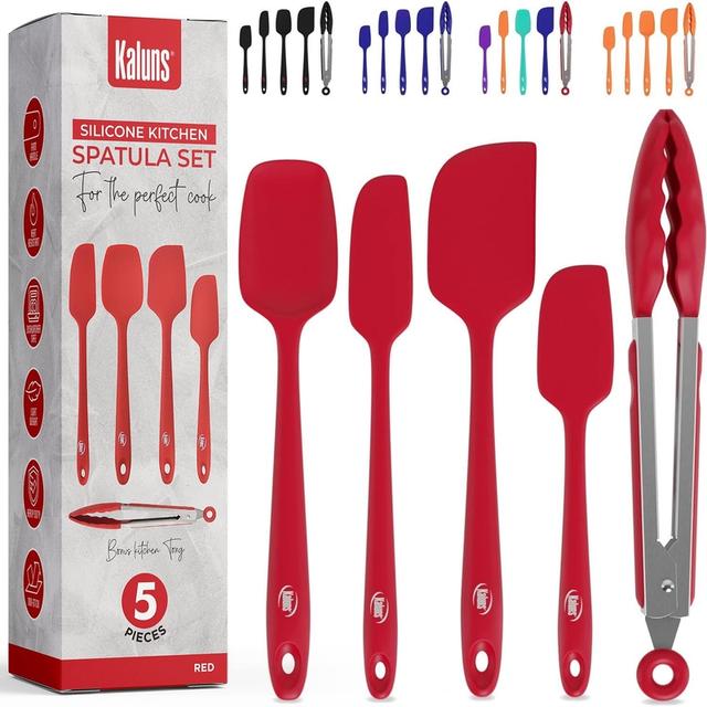 Kaluns Red Silicone Spatula Set, 4 Rubber Spatulas 600°F Heat Resistant, Nonstick Seamless Design with Stainless Steel Core, Dishwasher Safe, BPA free, Bonus Tongs Included – by undefined on TurtlesEgg Marketplace
